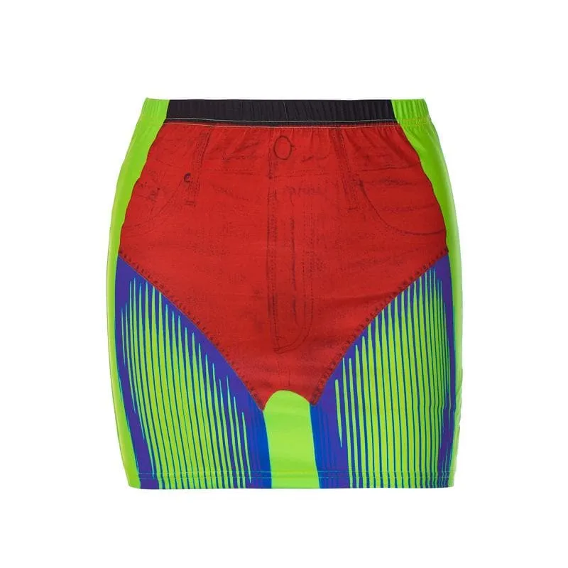 Abstract contrast medium rise mini skirt