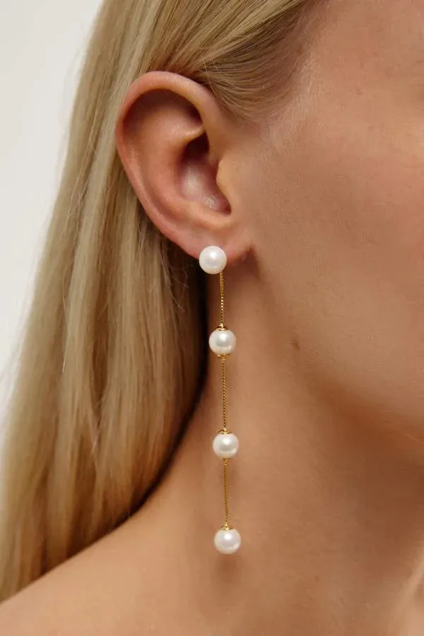Amélie George IMOGEN - LONG PEARL CHAIN WEDDING EARRINGS - GOLD