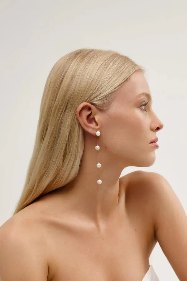 Amélie George IMOGEN - LONG PEARL CHAIN WEDDING EARRINGS - GOLD