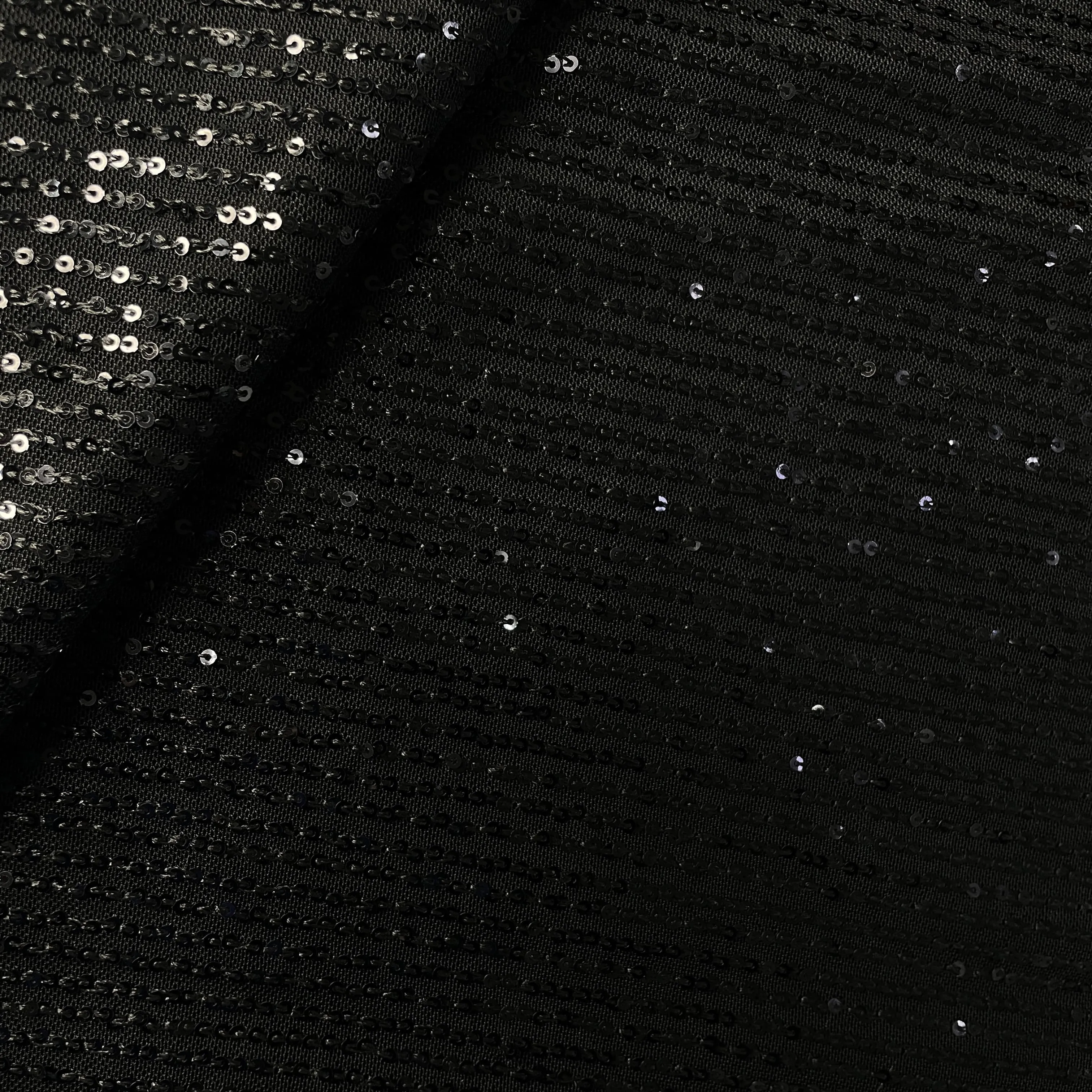 Black Sequins Embroidery Net Fabric 19904