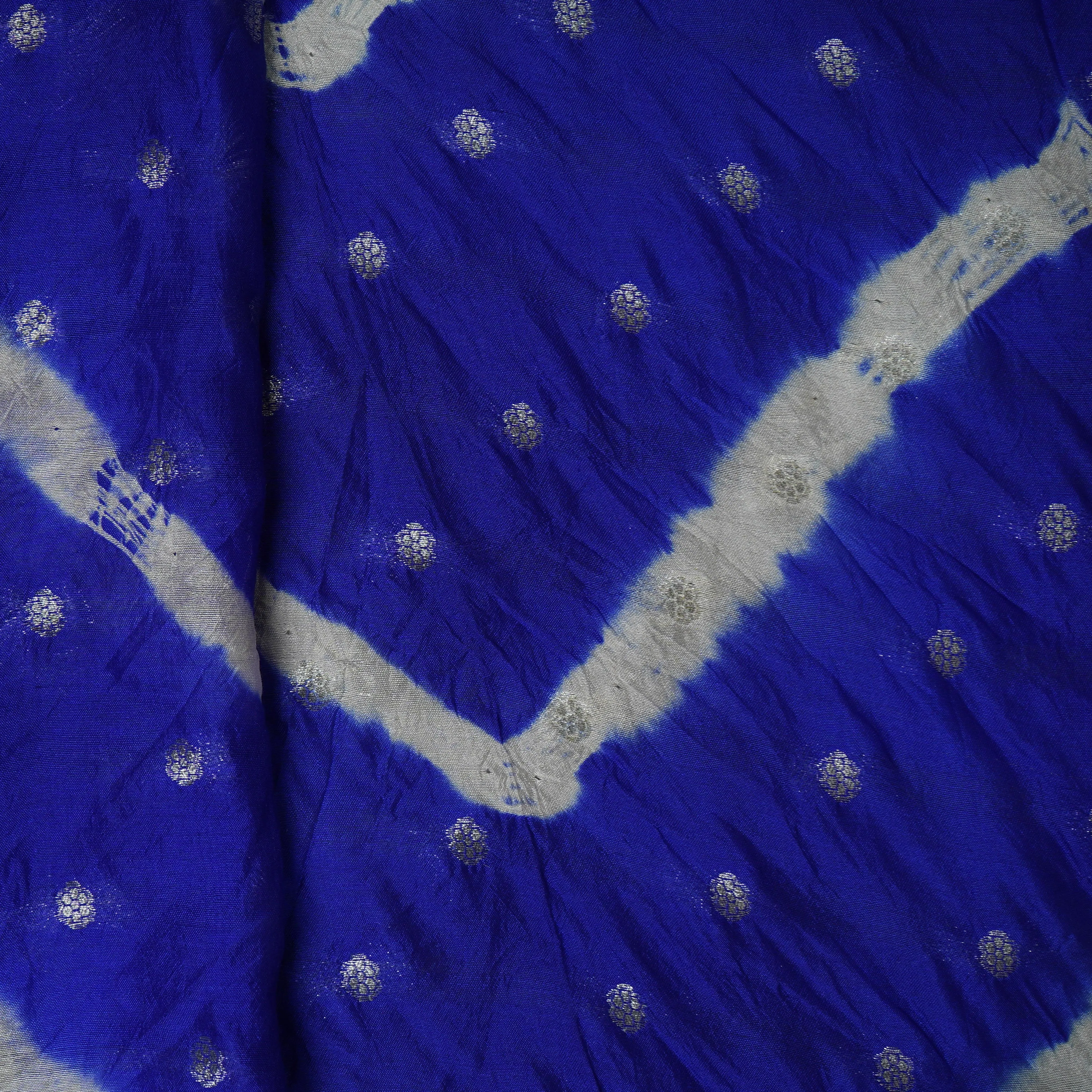 Blue White Bandhani Silk Jacquard Fabric 16702