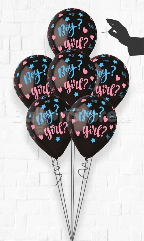 Boy or Girl Gender Reveal Balloon Bouquet on a Holder - TOPPER Balloons - 1piece with Confetti