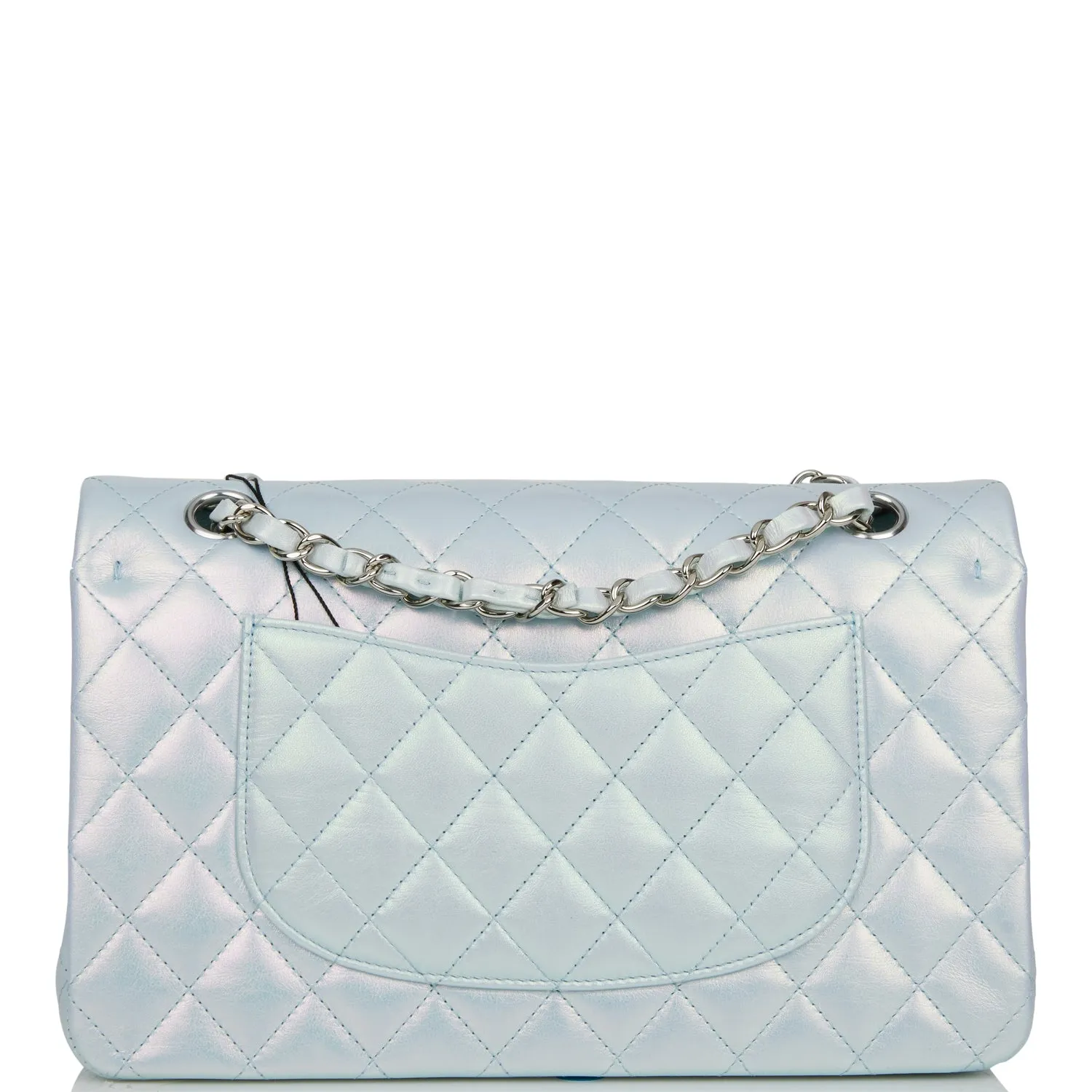 Chanel Medium Classic Double Flap Bag Blue Iridescent Lambskin Silver Hardware