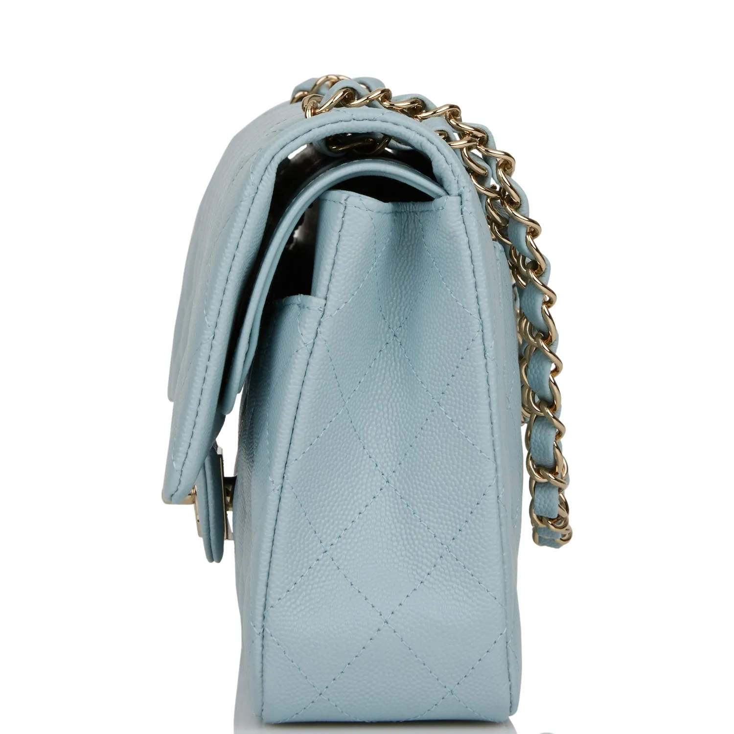 Chanel Medium Classic Double Flap Bag Blue Quilted Caviar Light Gold Hardware
