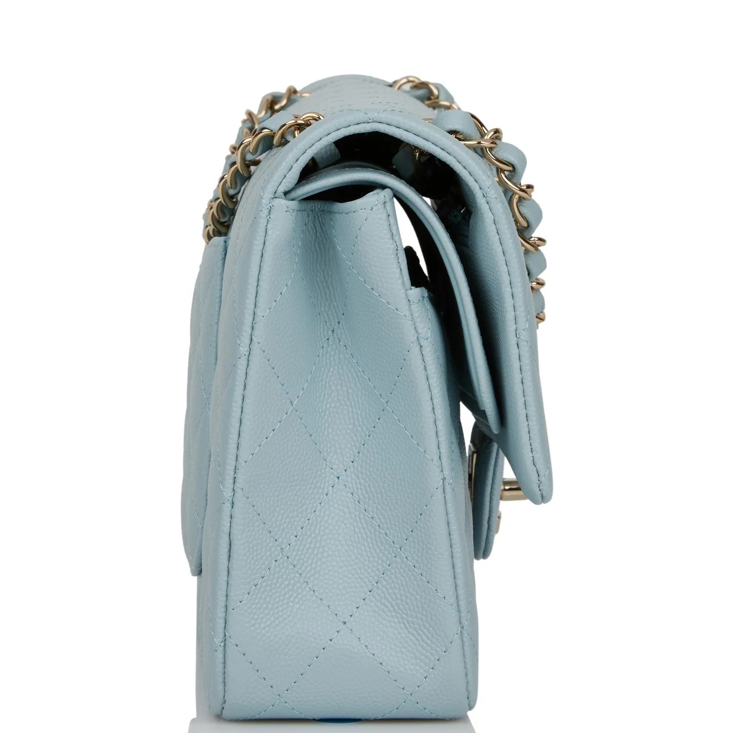 Chanel Medium Classic Double Flap Bag Blue Quilted Caviar Light Gold Hardware