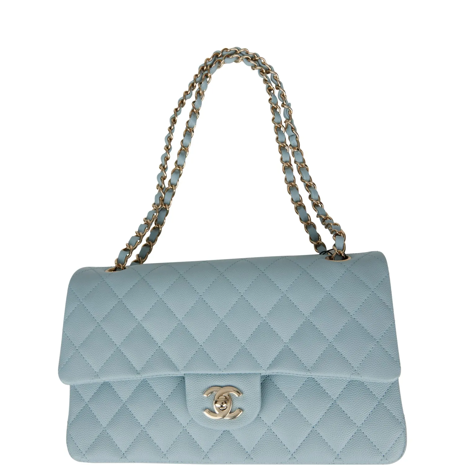 Chanel Medium Classic Double Flap Bag Blue Quilted Caviar Light Gold Hardware