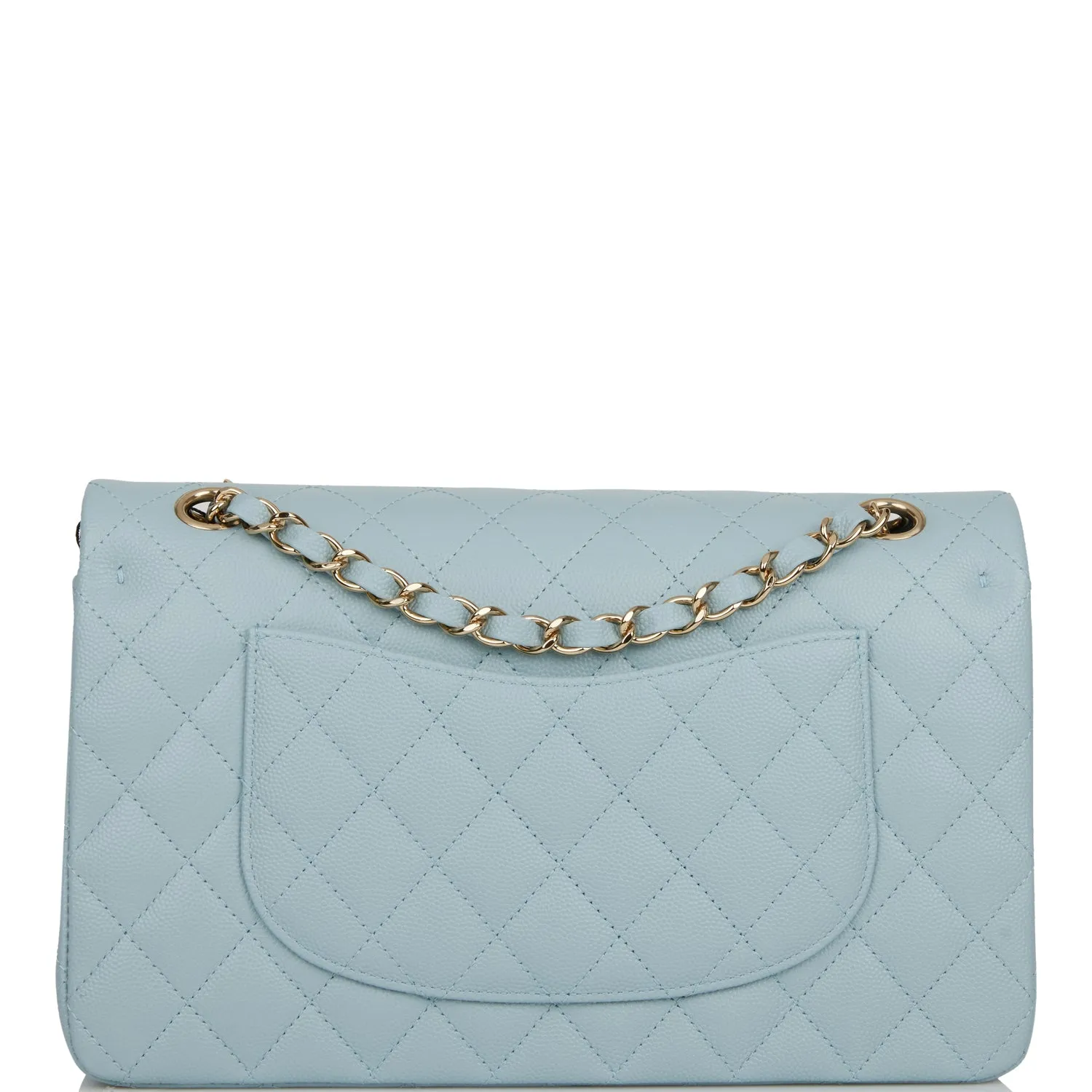 Chanel Medium Classic Double Flap Bag Blue Quilted Caviar Light Gold Hardware