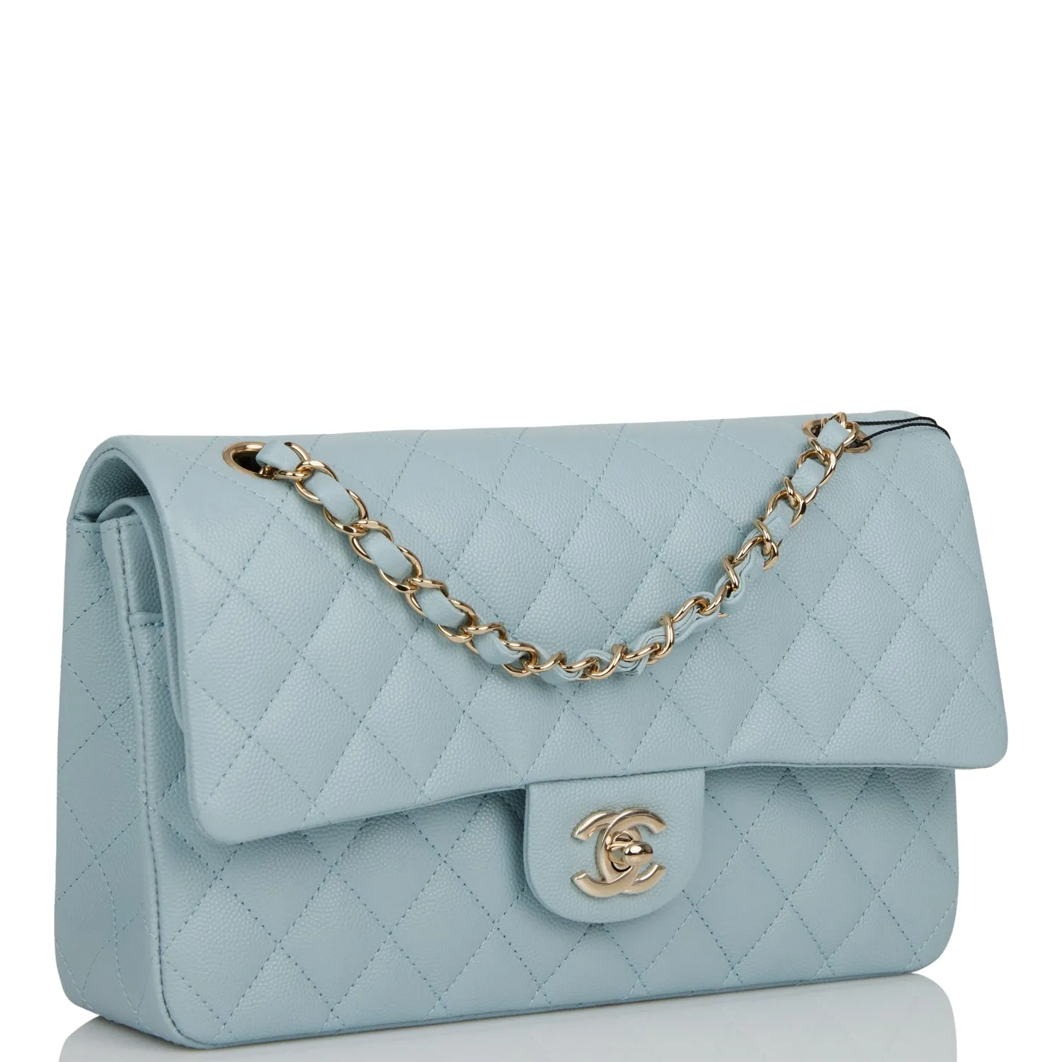 Chanel Medium Classic Double Flap Bag Blue Quilted Caviar Light Gold Hardware