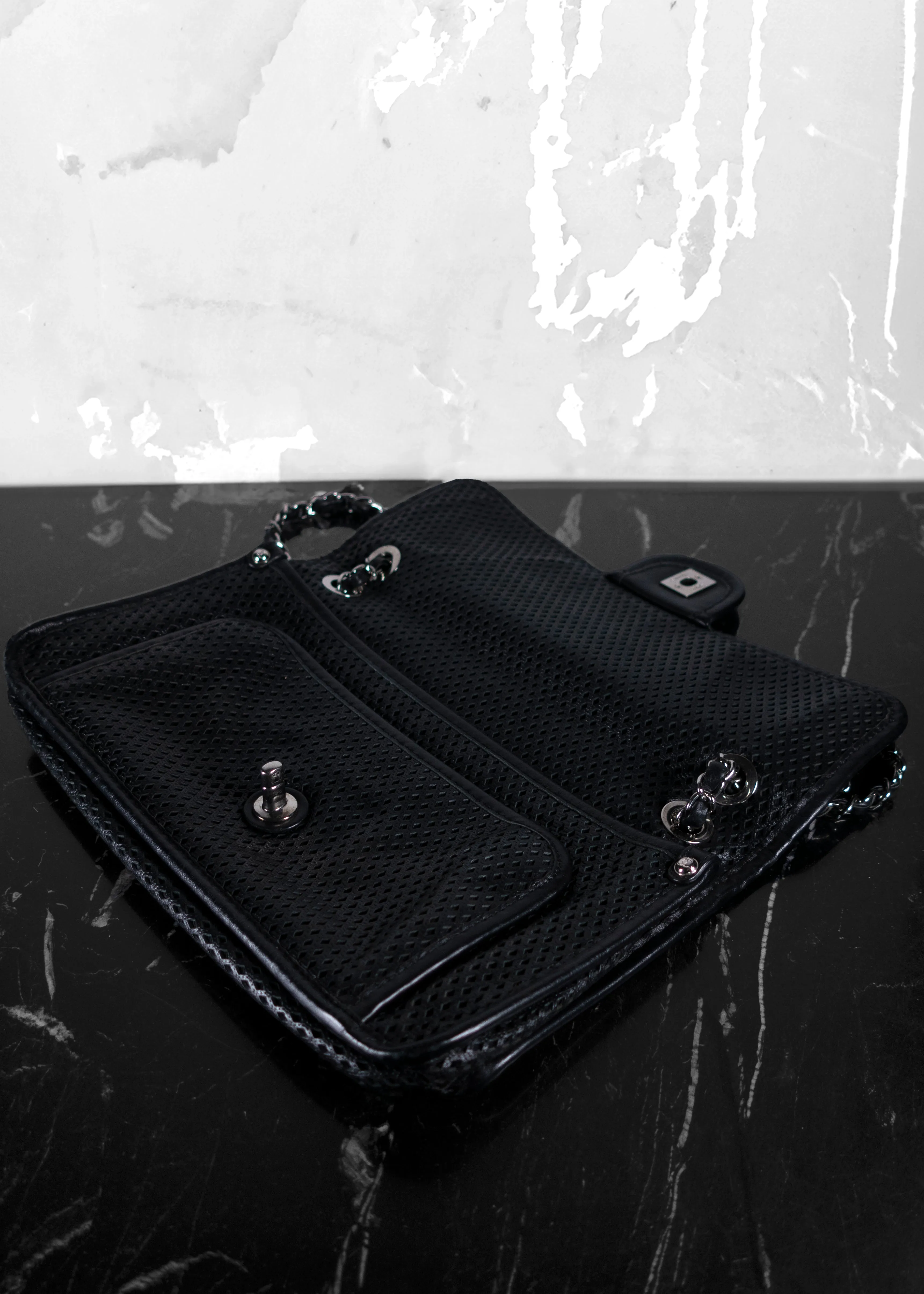 Chanel Perforated Calfskin Large Up In The Air Flap Black