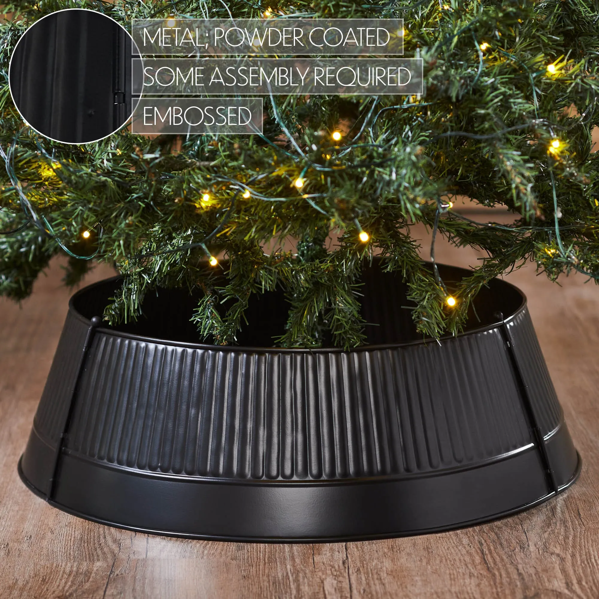 Charcoal Fluted Metal Christmas Tree Collar - 24"