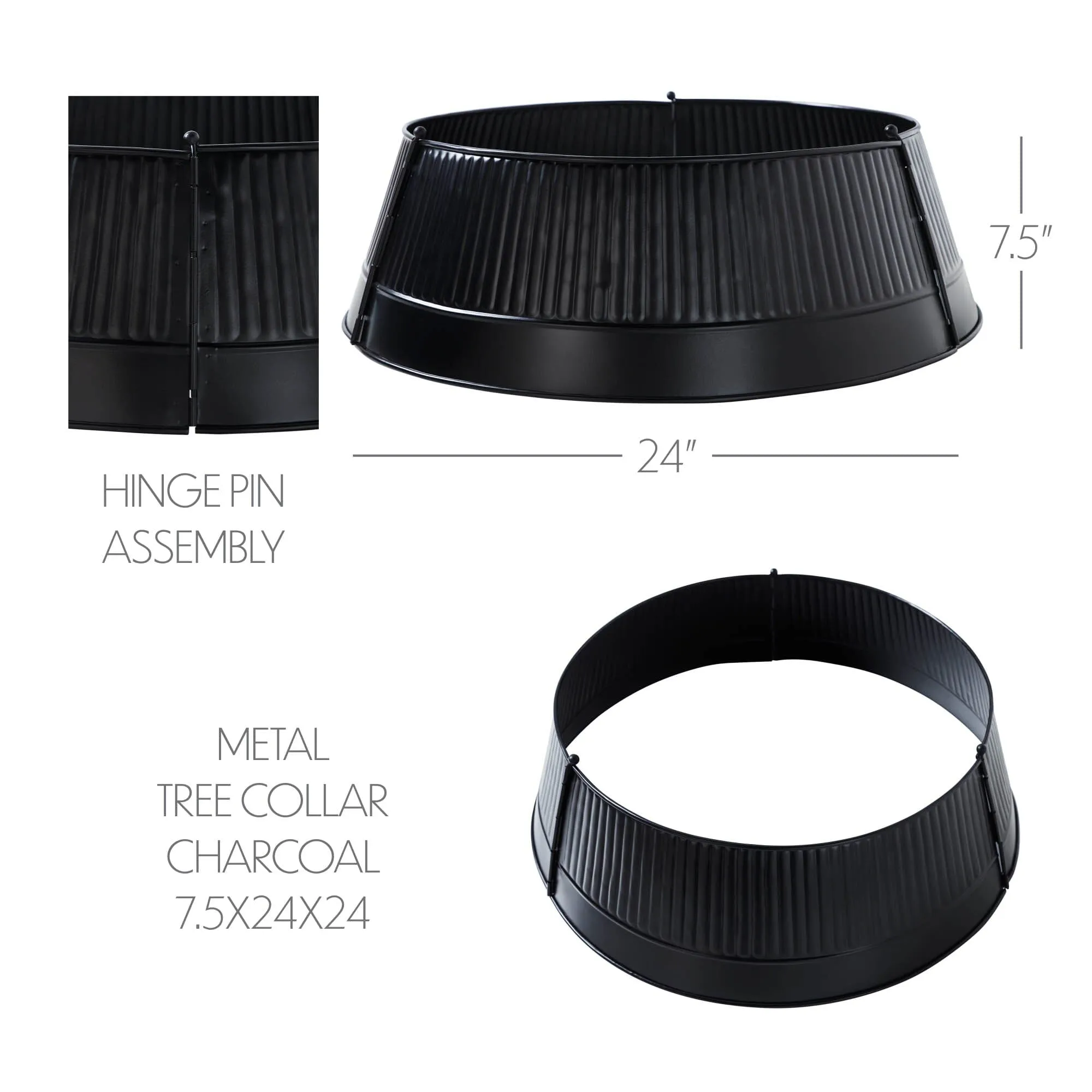 Charcoal Fluted Metal Christmas Tree Collar - 24"
