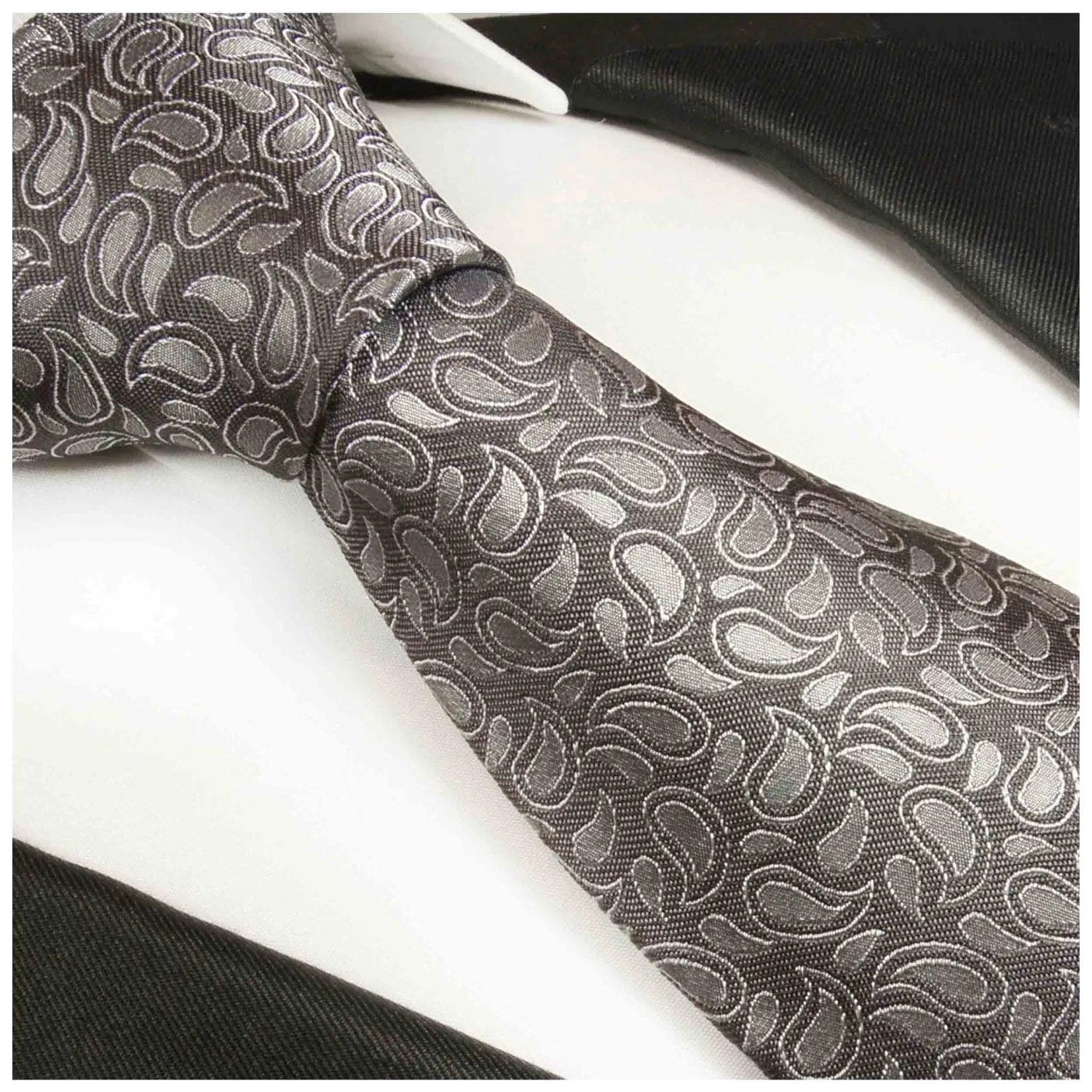 Charcoal Paisley Silk Tie by Paul Malone