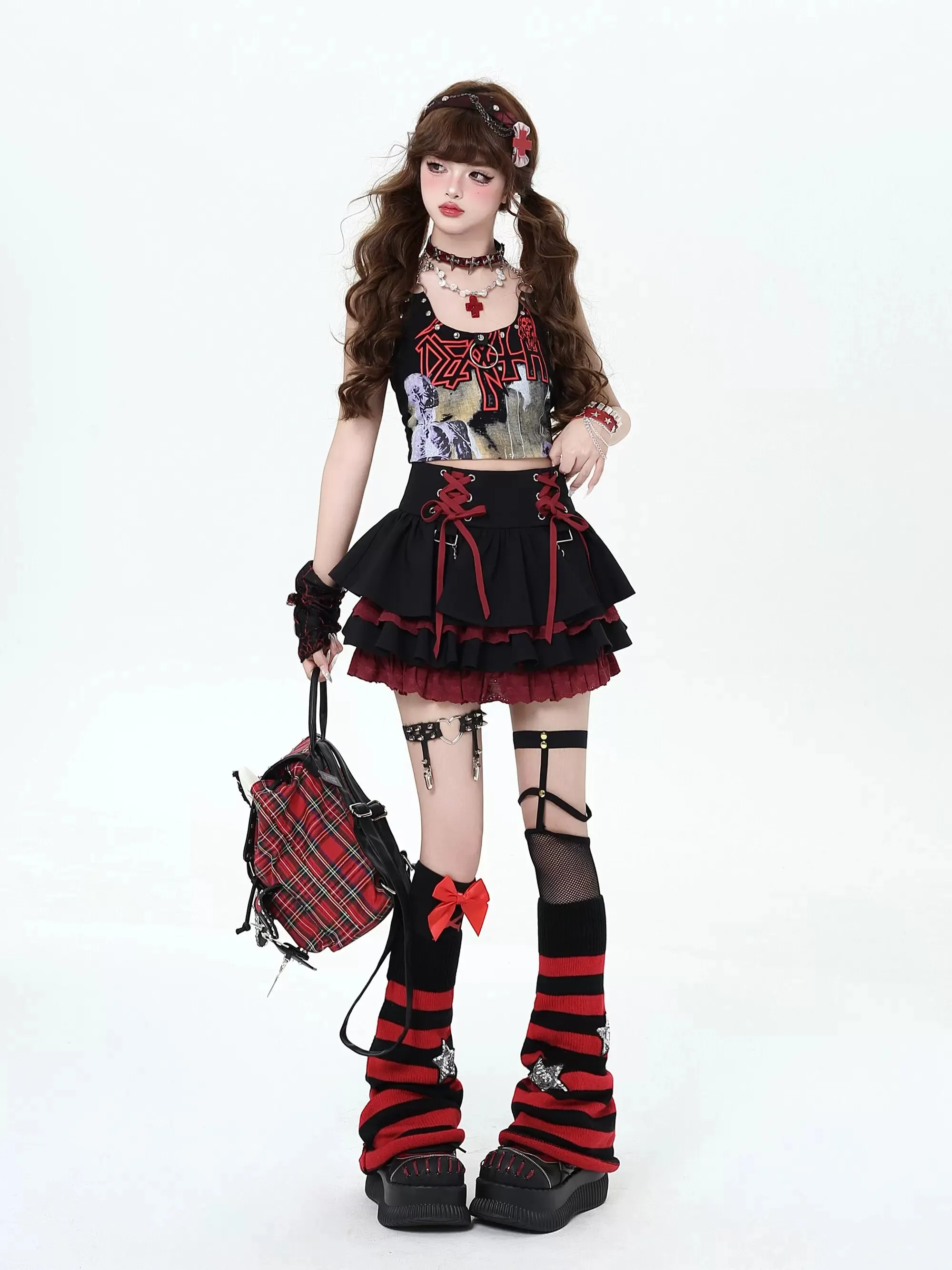 Crazy Girl Rebel Phase Pink Red Purple Black Ruffle Skirt