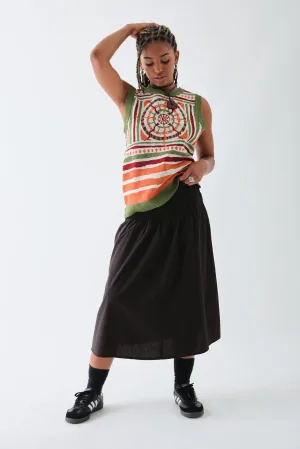Daisy Street Poplin Mid Rise Skirt with Ruching Detail
