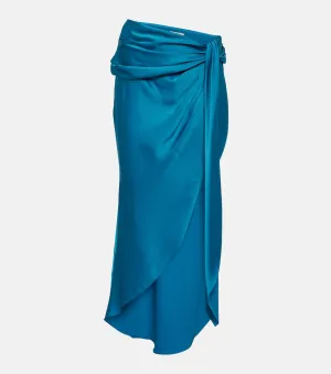 Elisabetta satin midi skirt with draping SIMKHAI, blue