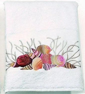 Embroidered Shells And Coral Towels