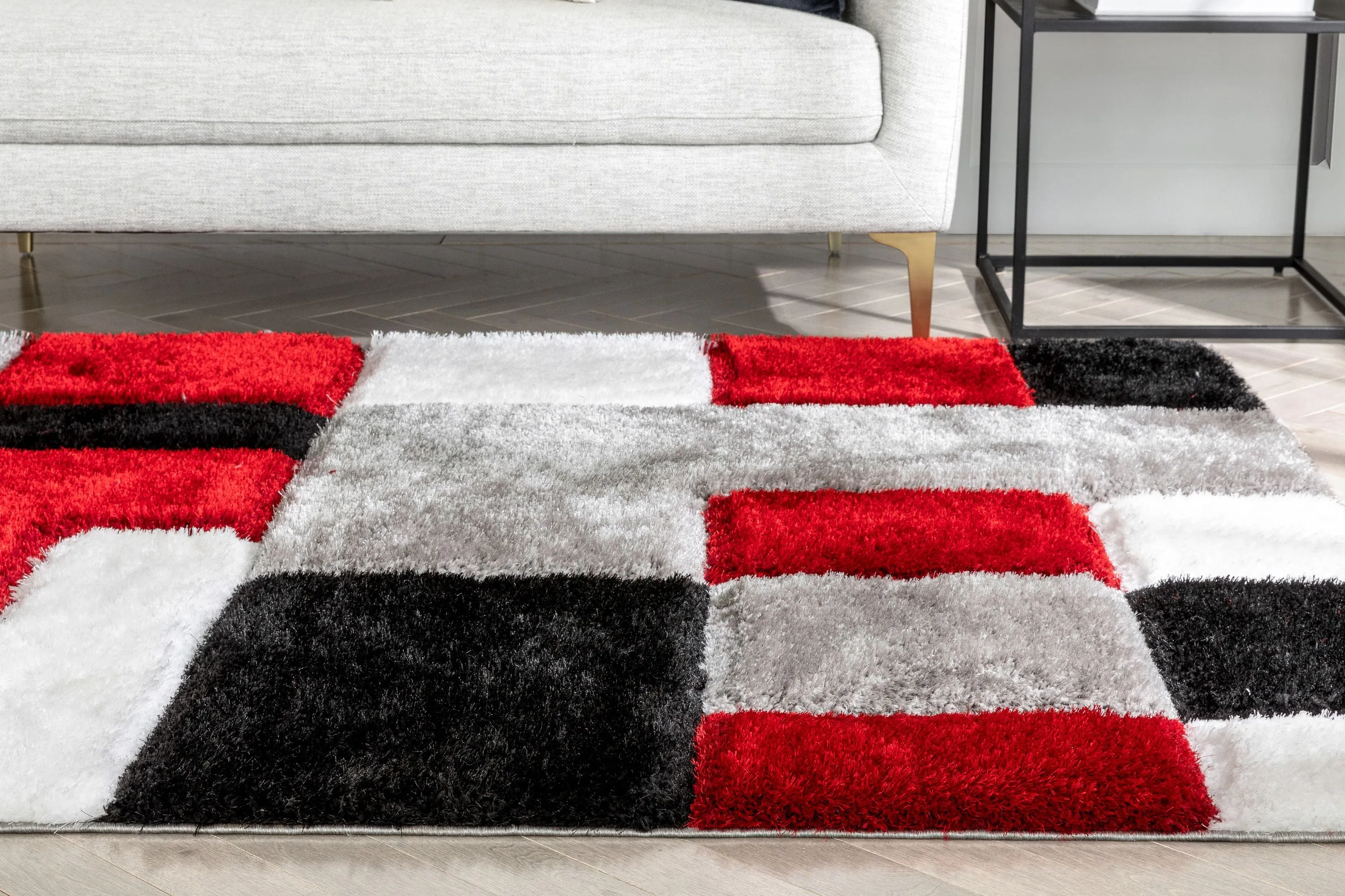 Escondido Red Modern Geometric 3D Textured Shag Rug