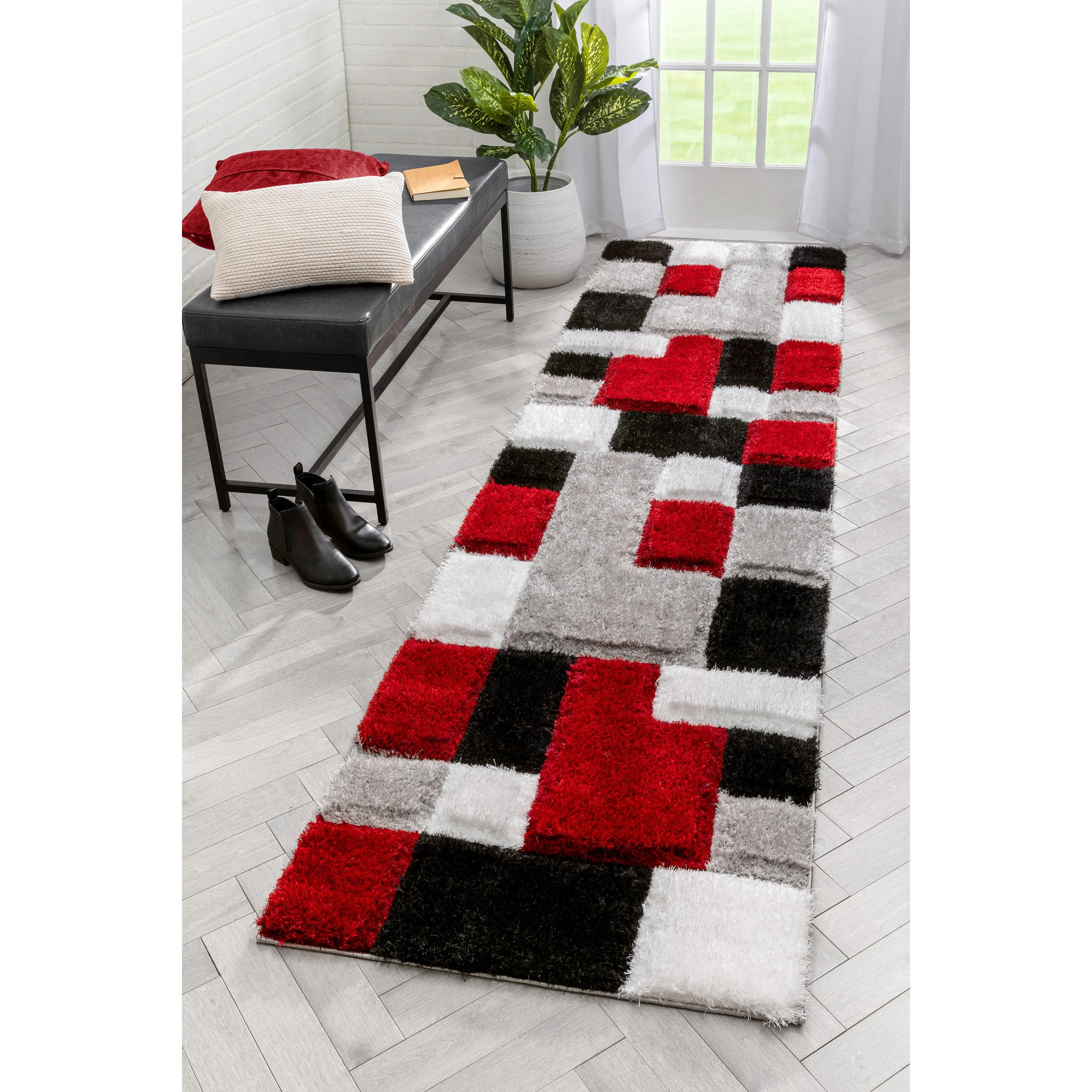 Escondido Red Modern Geometric 3D Textured Shag Rug