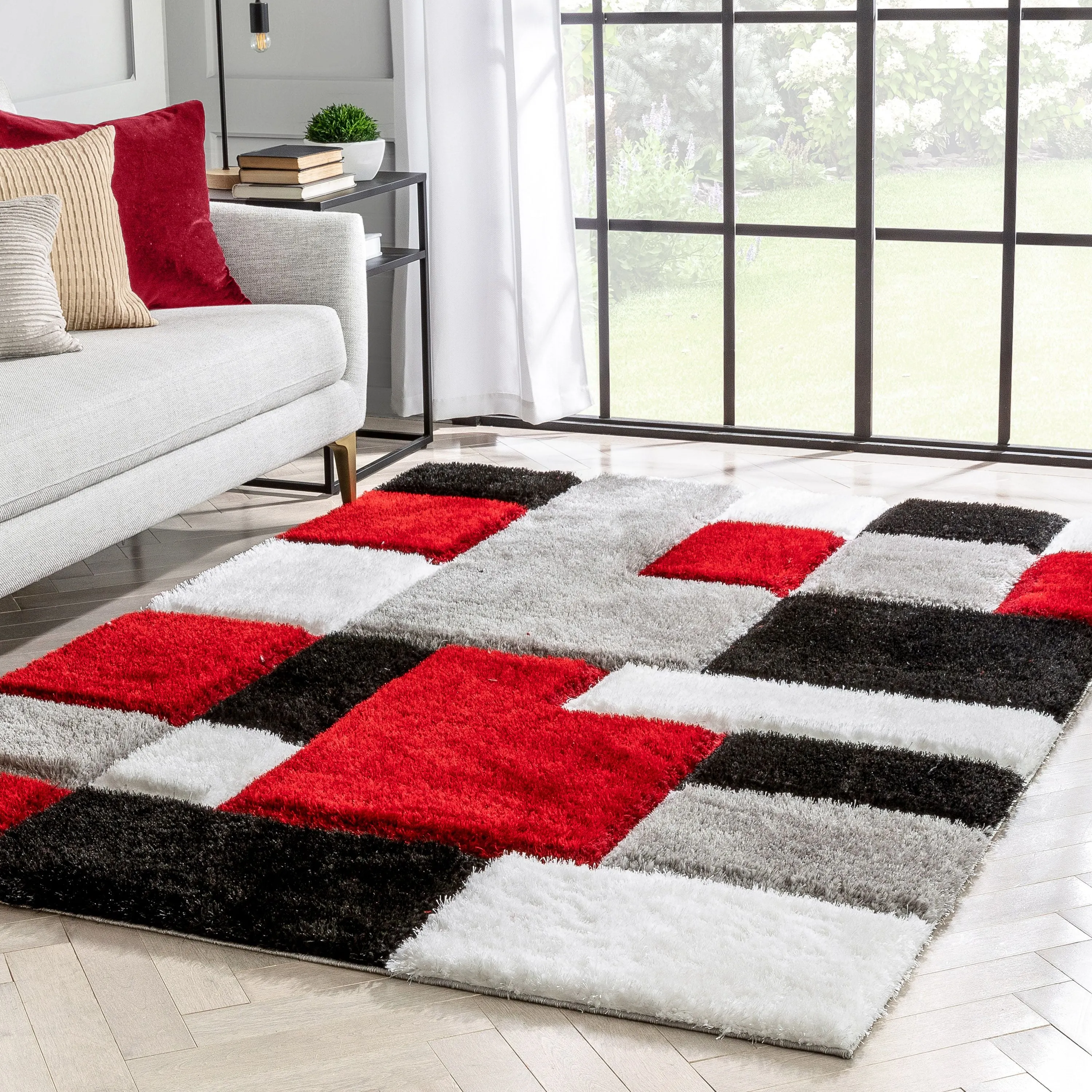 Escondido Red Modern Geometric 3D Textured Shag Rug