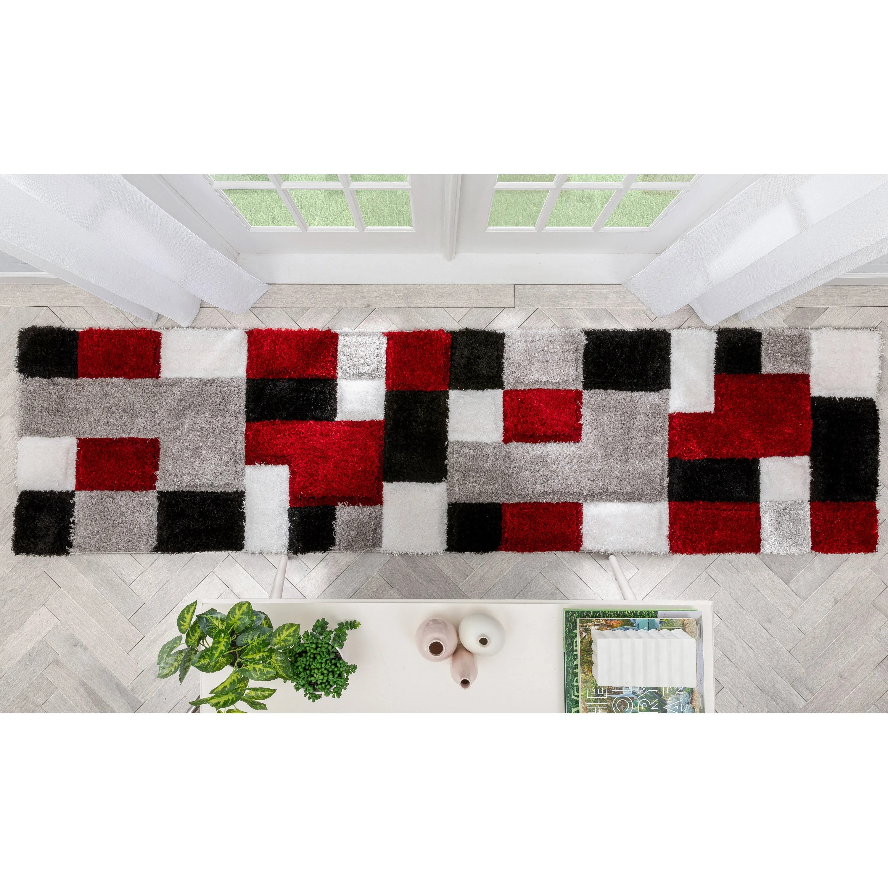 Escondido Red Modern Geometric 3D Textured Shag Rug