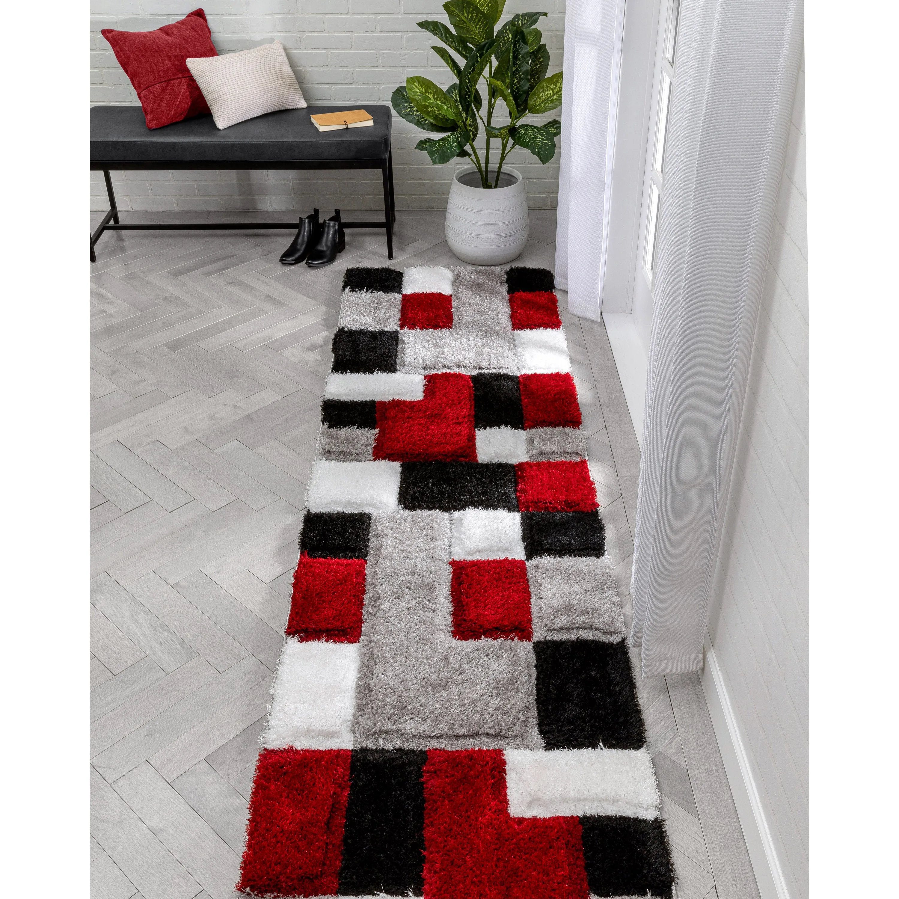 Escondido Red Modern Geometric 3D Textured Shag Rug