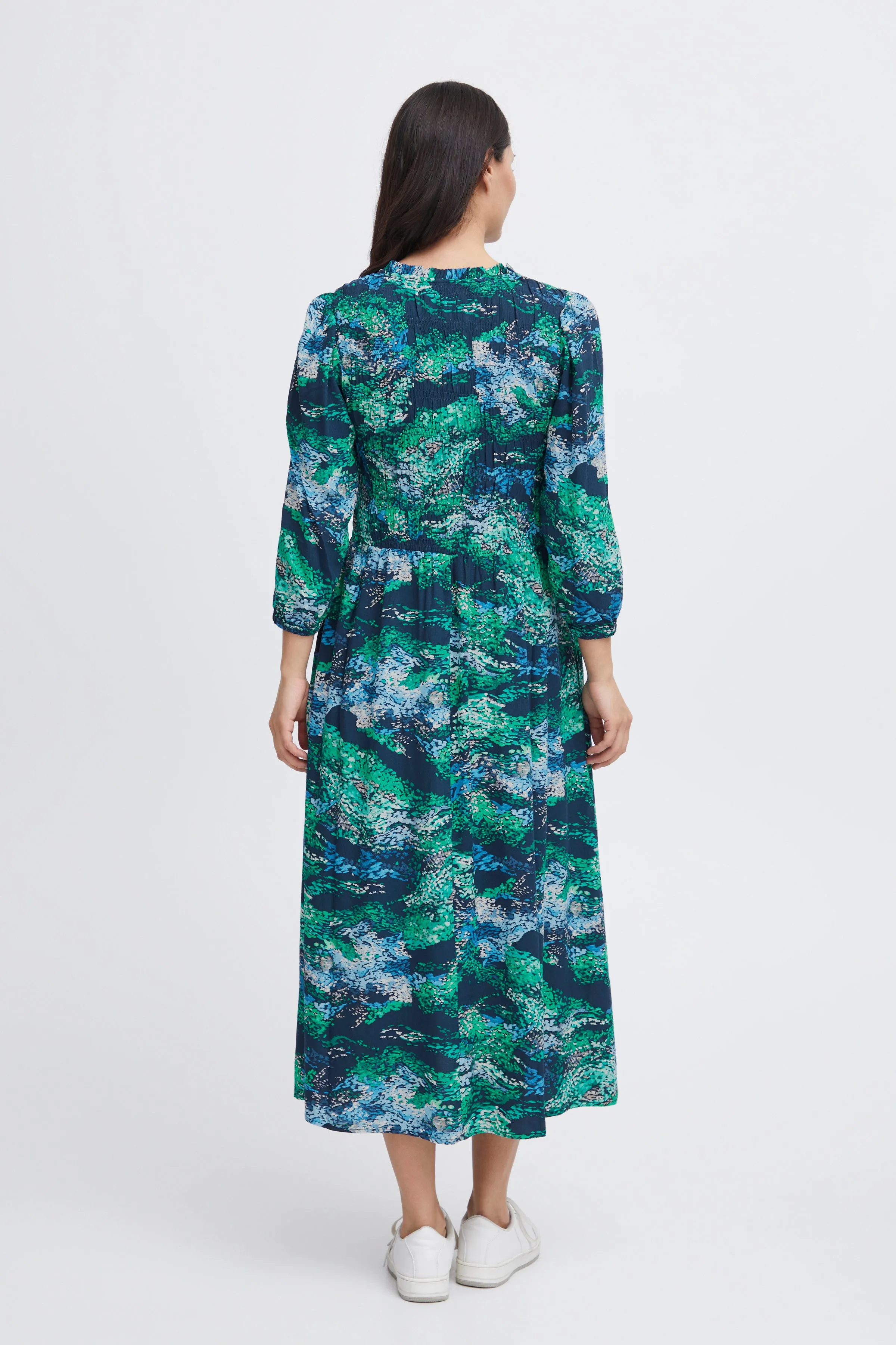 Fransa Shirred Maxi dress in Blue Green Print  20613512 Blue
