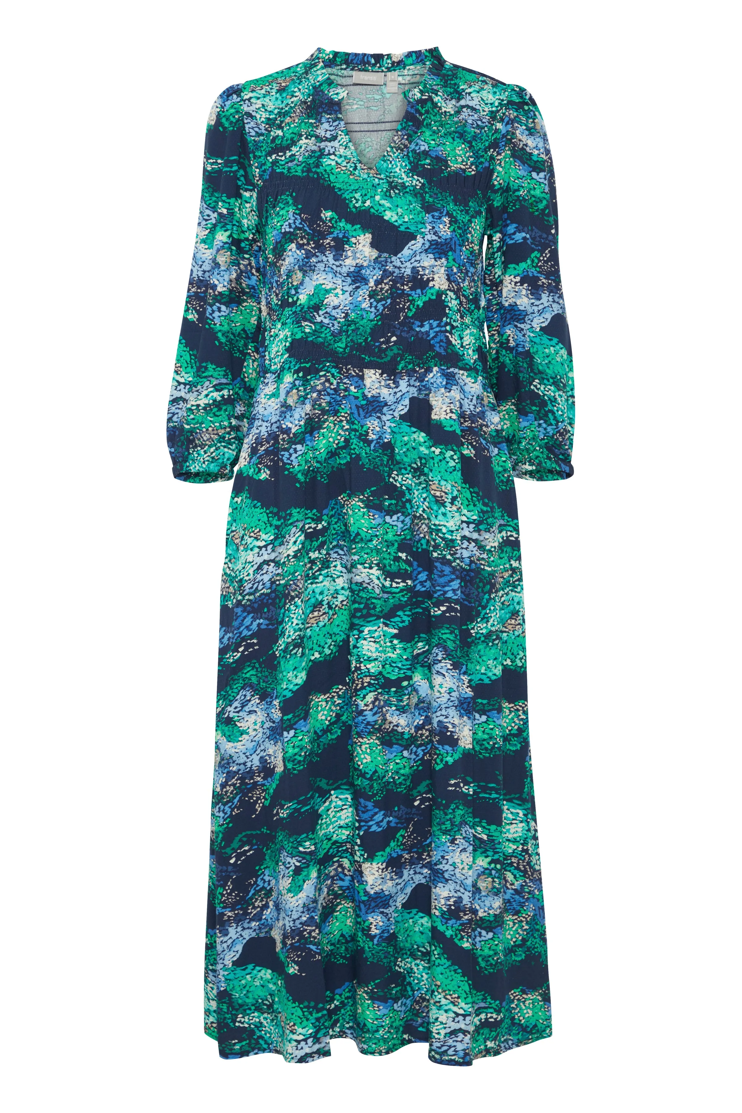 Fransa Shirred Maxi dress in Blue Green Print  20613512 Blue
