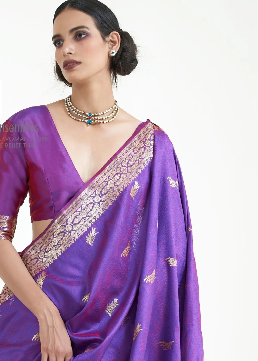 Grape Purple Woven Kanjivaram Silk Saree