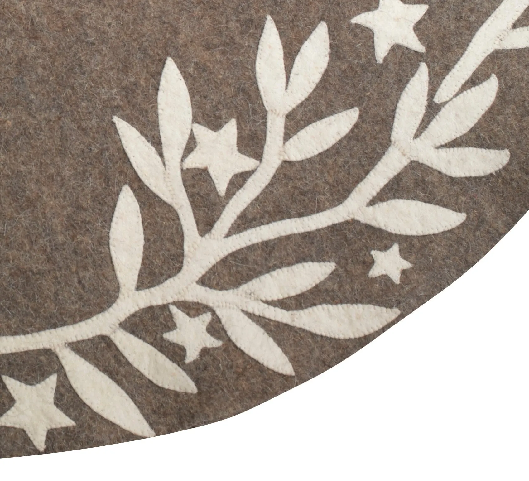 Handmade Christmas Tree Skirt in Felt - Branches and Stars on Gray - 36"/60"/72"