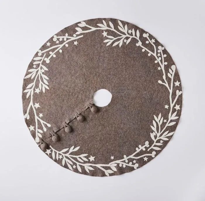 Handmade Christmas Tree Skirt in Felt - Branches and Stars on Gray - 36"/60"/72"