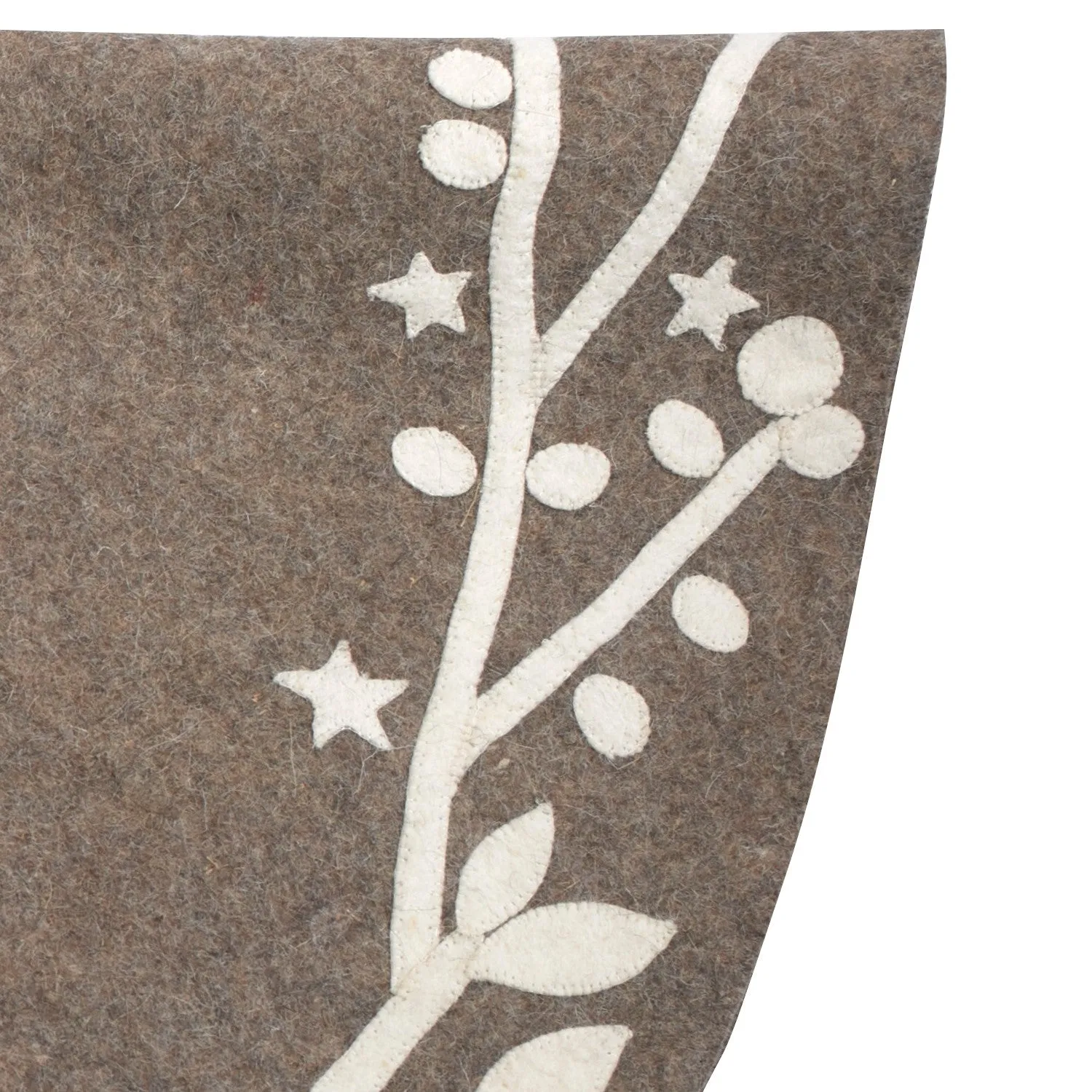 Handmade Christmas Tree Skirt in Felt - Branches and Stars on Gray - 36"/60"/72"