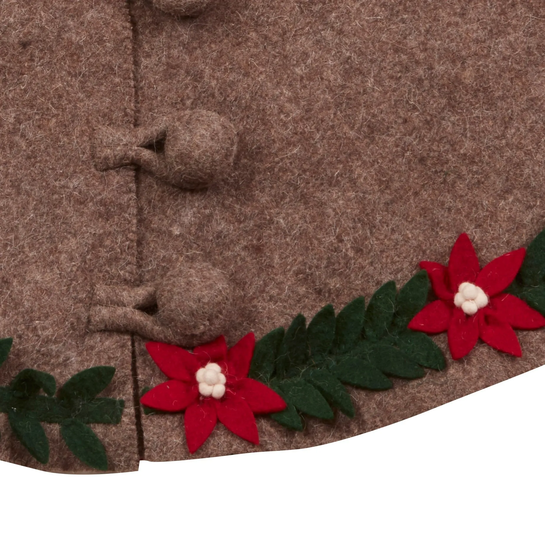Handmade Felt Christmas Tree Skirt - Poinsettia Border on Gray - 60"