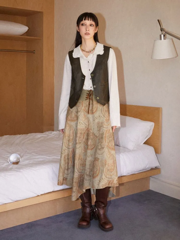 Lace-up Hem Printed Umbrella Skirt【s0000010097】