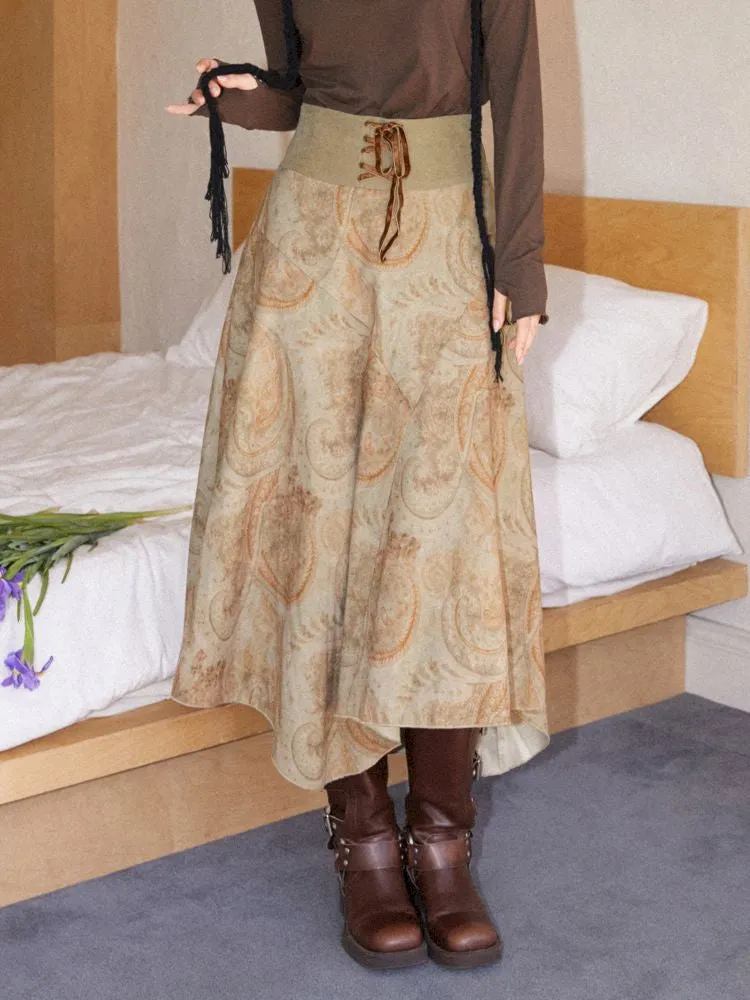 Lace-up Hem Printed Umbrella Skirt【s0000010097】