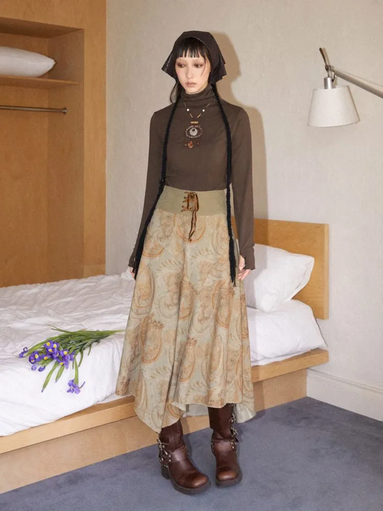 Lace-up Hem Printed Umbrella Skirt【s0000010097】