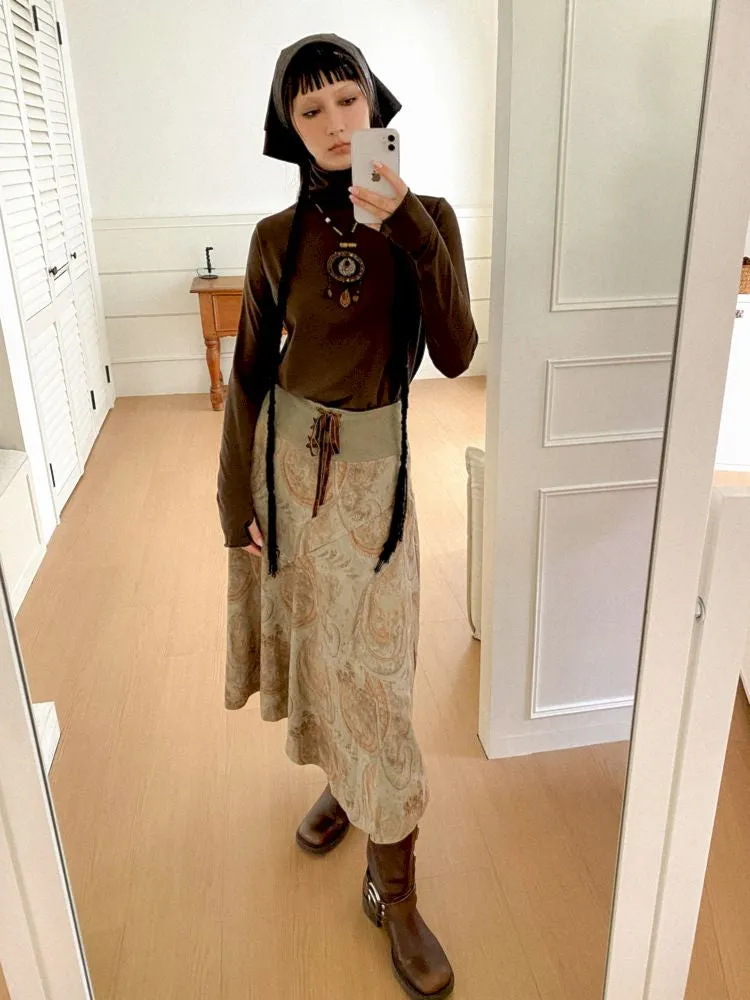 Lace-up Hem Printed Umbrella Skirt【s0000010097】