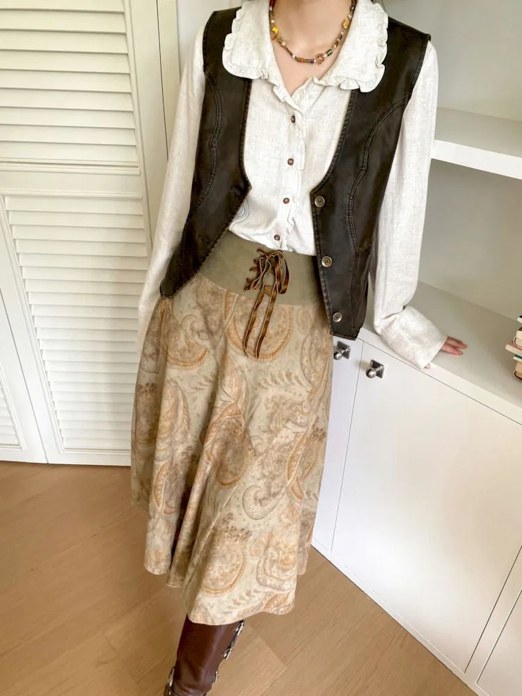 Lace-up Hem Printed Umbrella Skirt【s0000010097】