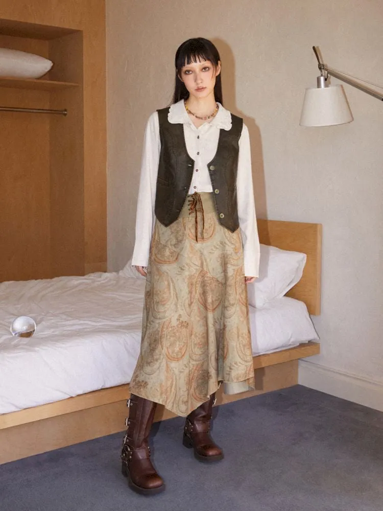 Lace-up Hem Printed Umbrella Skirt【s0000010097】