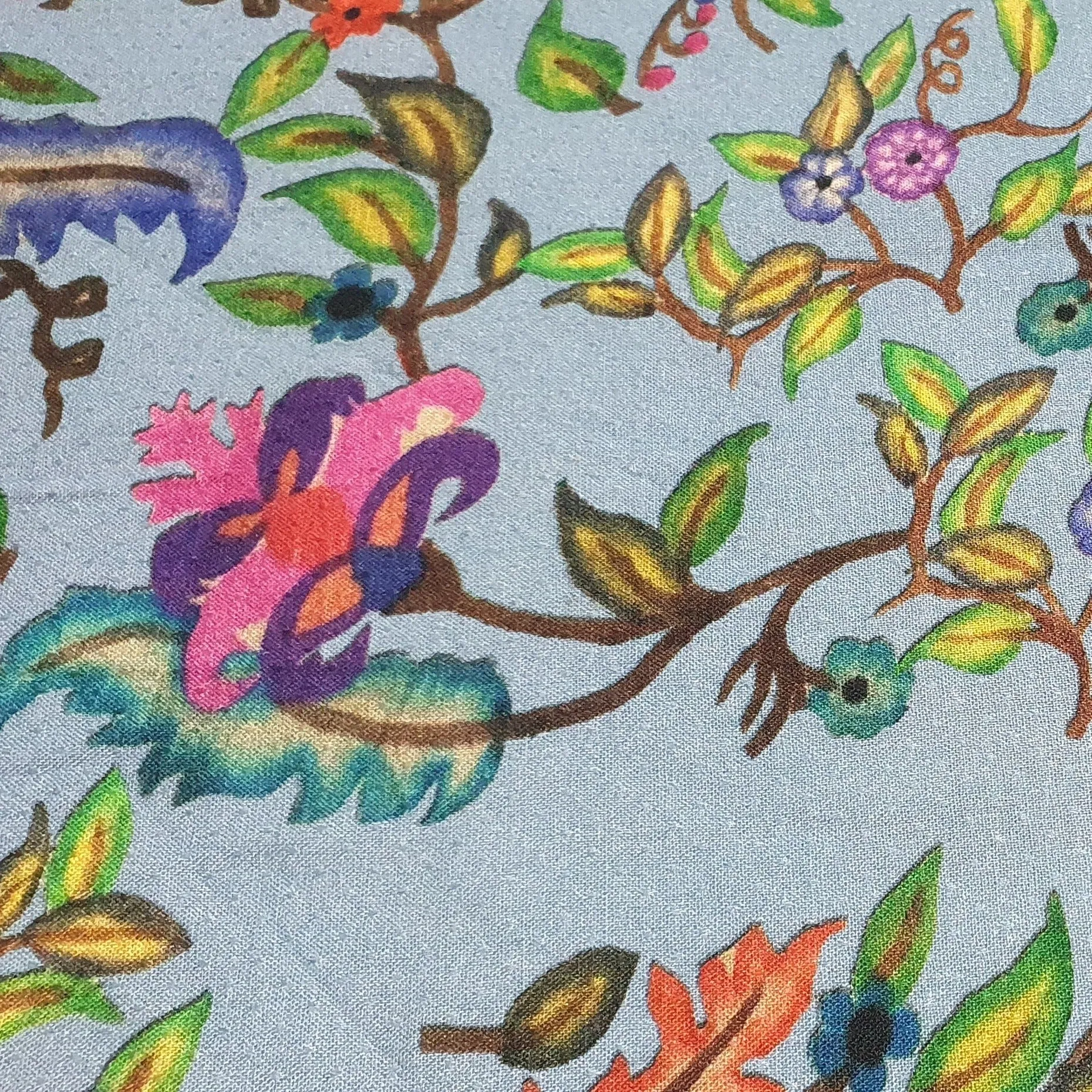 Light Blue Floral Print Rayon Dobby Fabric