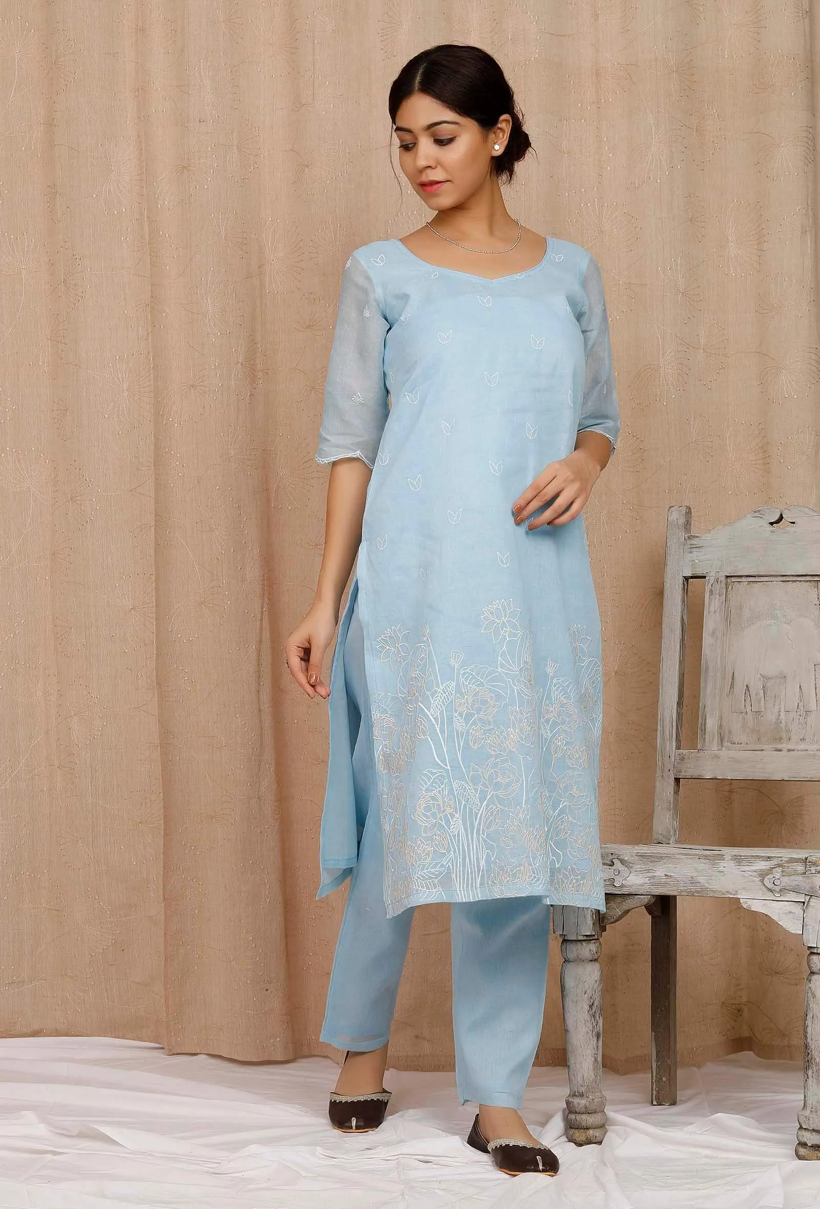 Light Blue Organdy Kurta