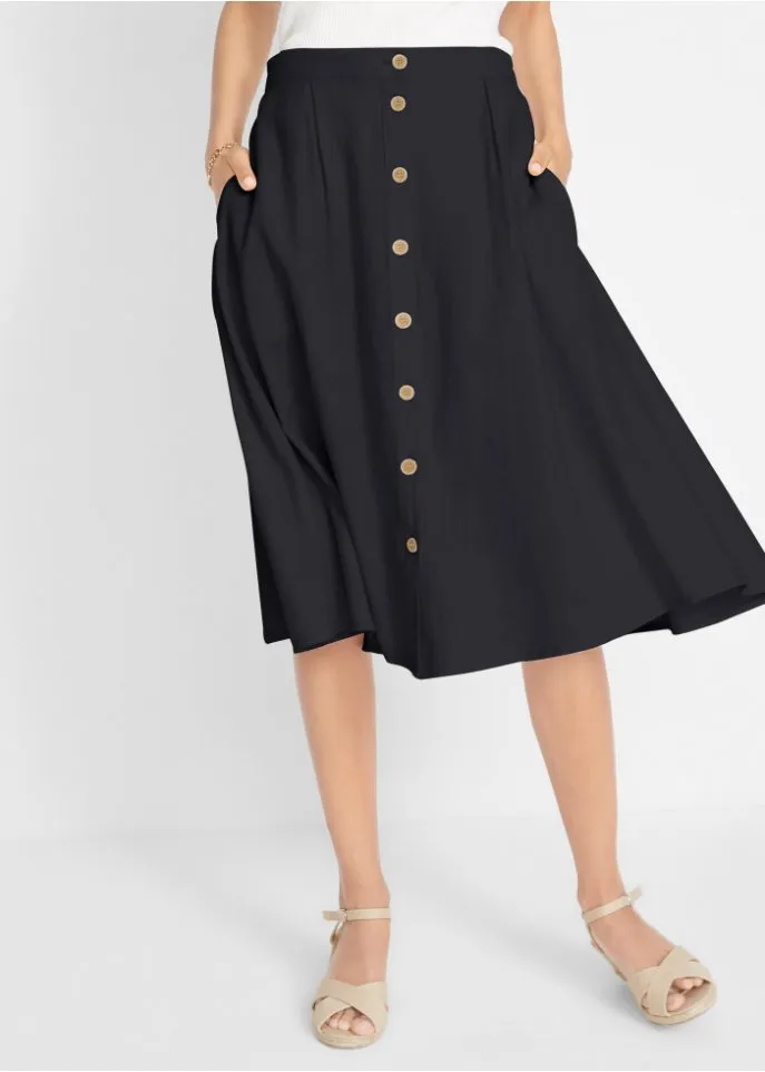 Linen midi skirt Bpc Bonprix Collection, black