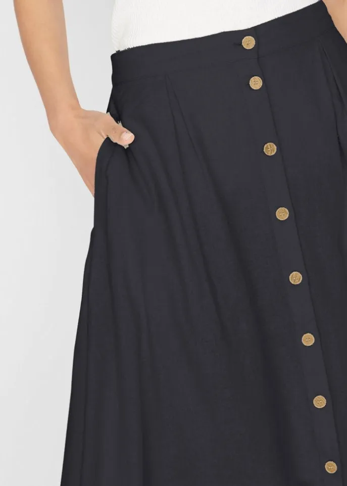 Linen midi skirt Bpc Bonprix Collection, black