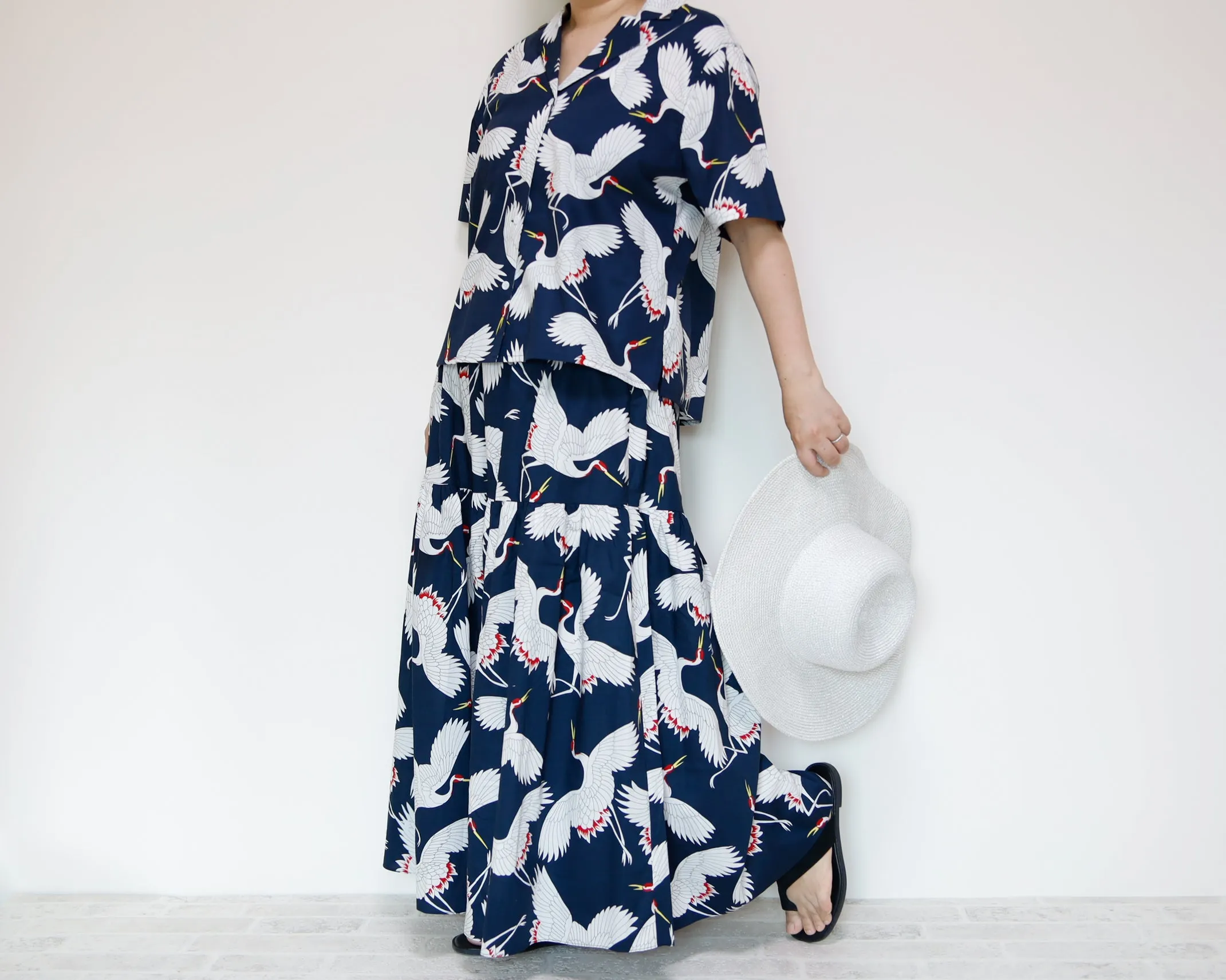 <S39C> JAPANESE CRANE  PRINTED Skirt  -Length 90cm