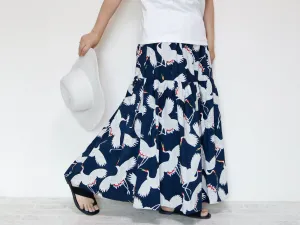 <S39C> JAPANESE CRANE  PRINTED Skirt  -Length 90cm