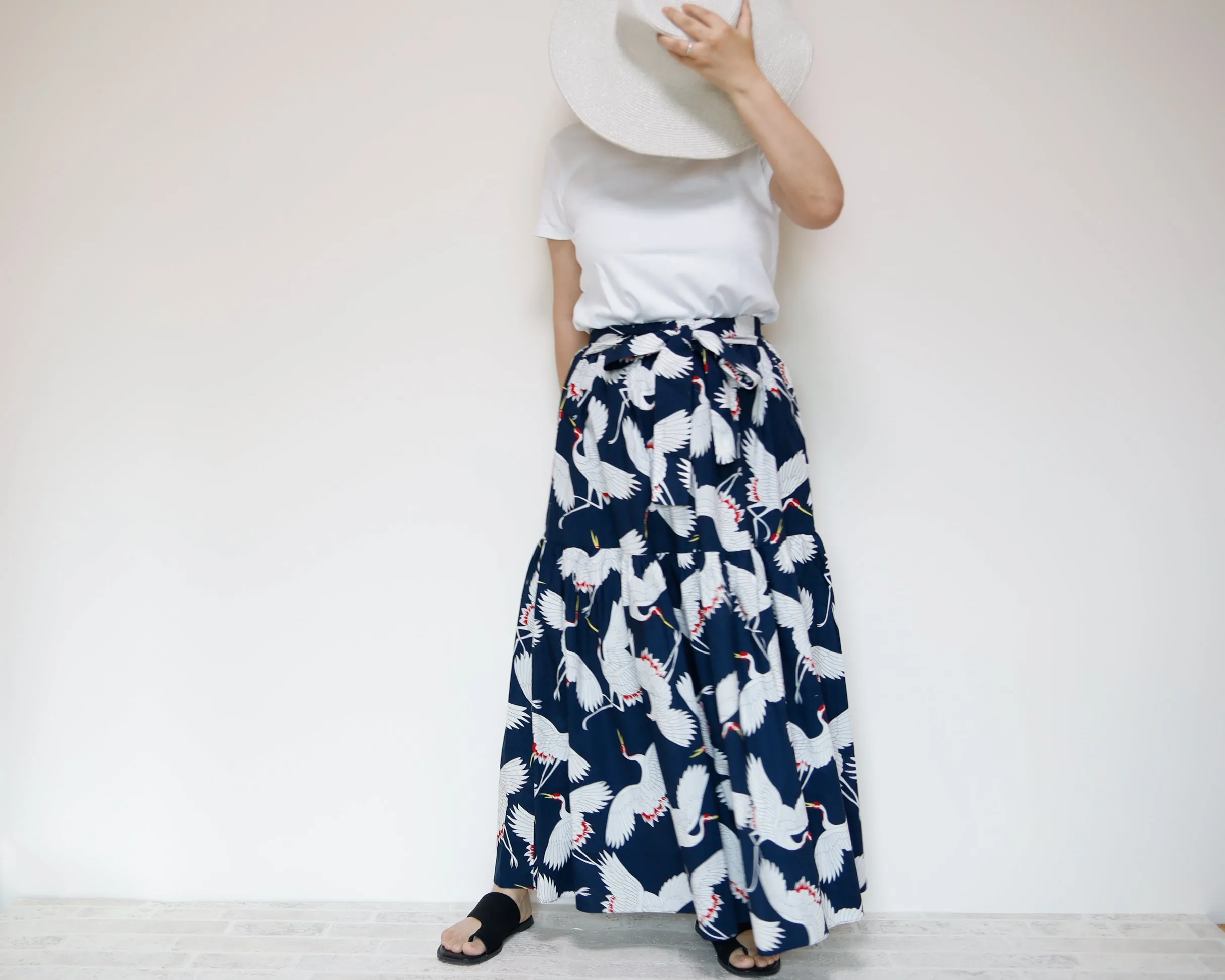 <S39C> JAPANESE CRANE  PRINTED Skirt  -Length 90cm