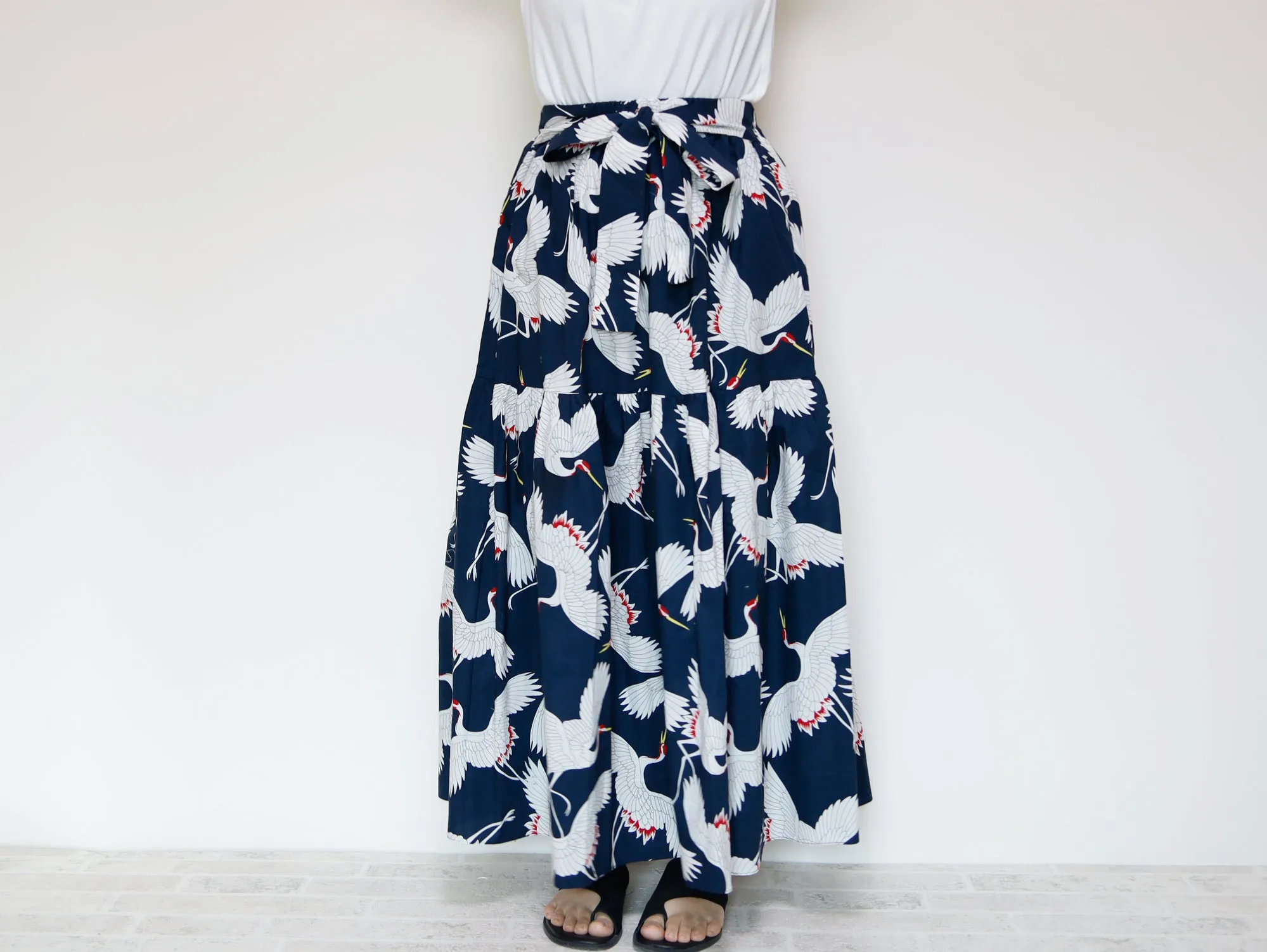 <S39C> JAPANESE CRANE  PRINTED Skirt  -Length 90cm