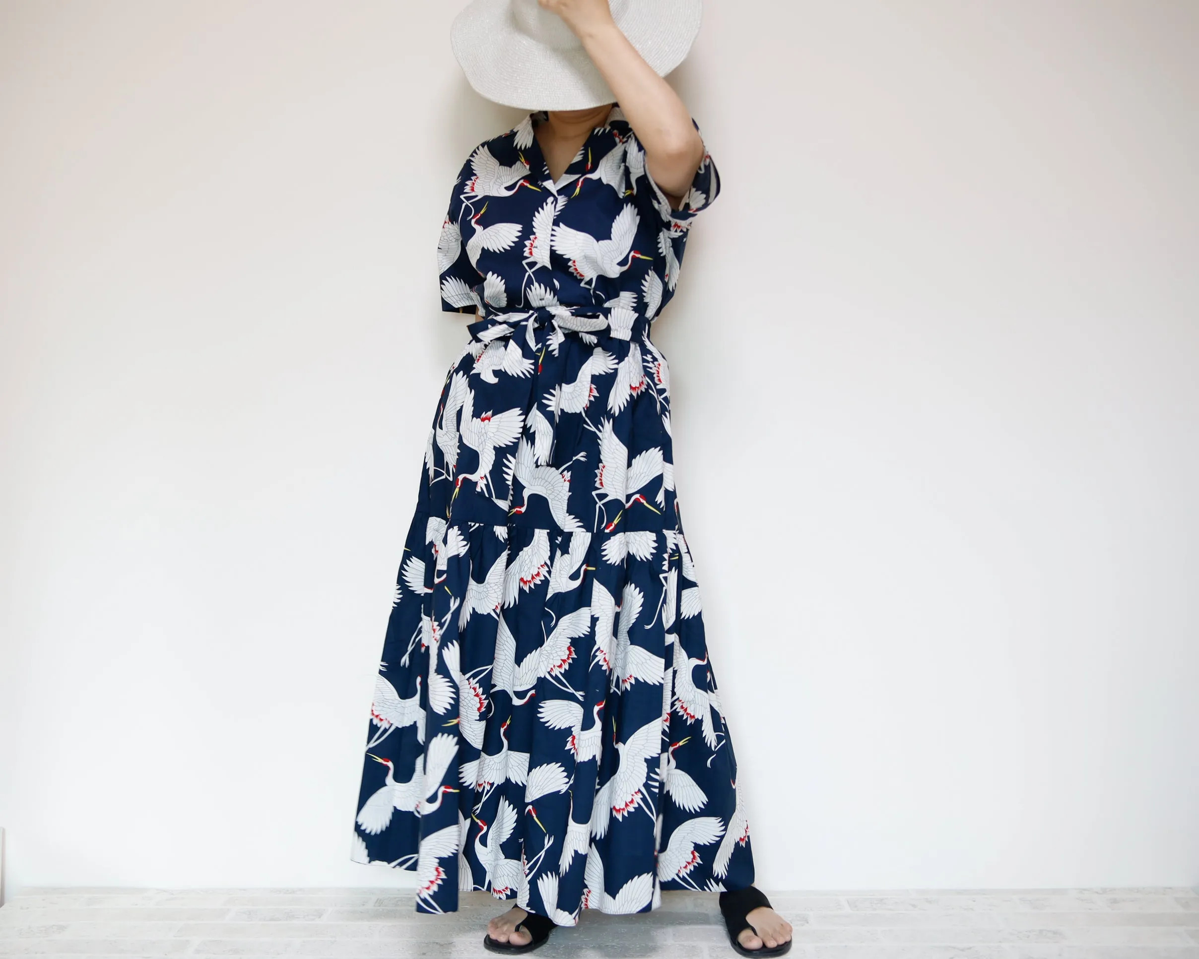 <S39C> JAPANESE CRANE  PRINTED Skirt  -Length 90cm