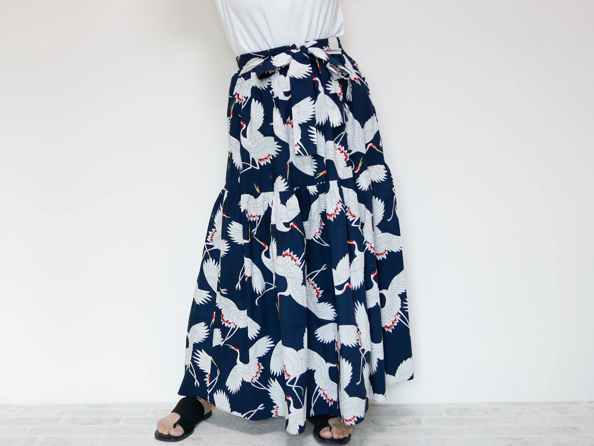 <S39C> JAPANESE CRANE  PRINTED Skirt  -Length 90cm