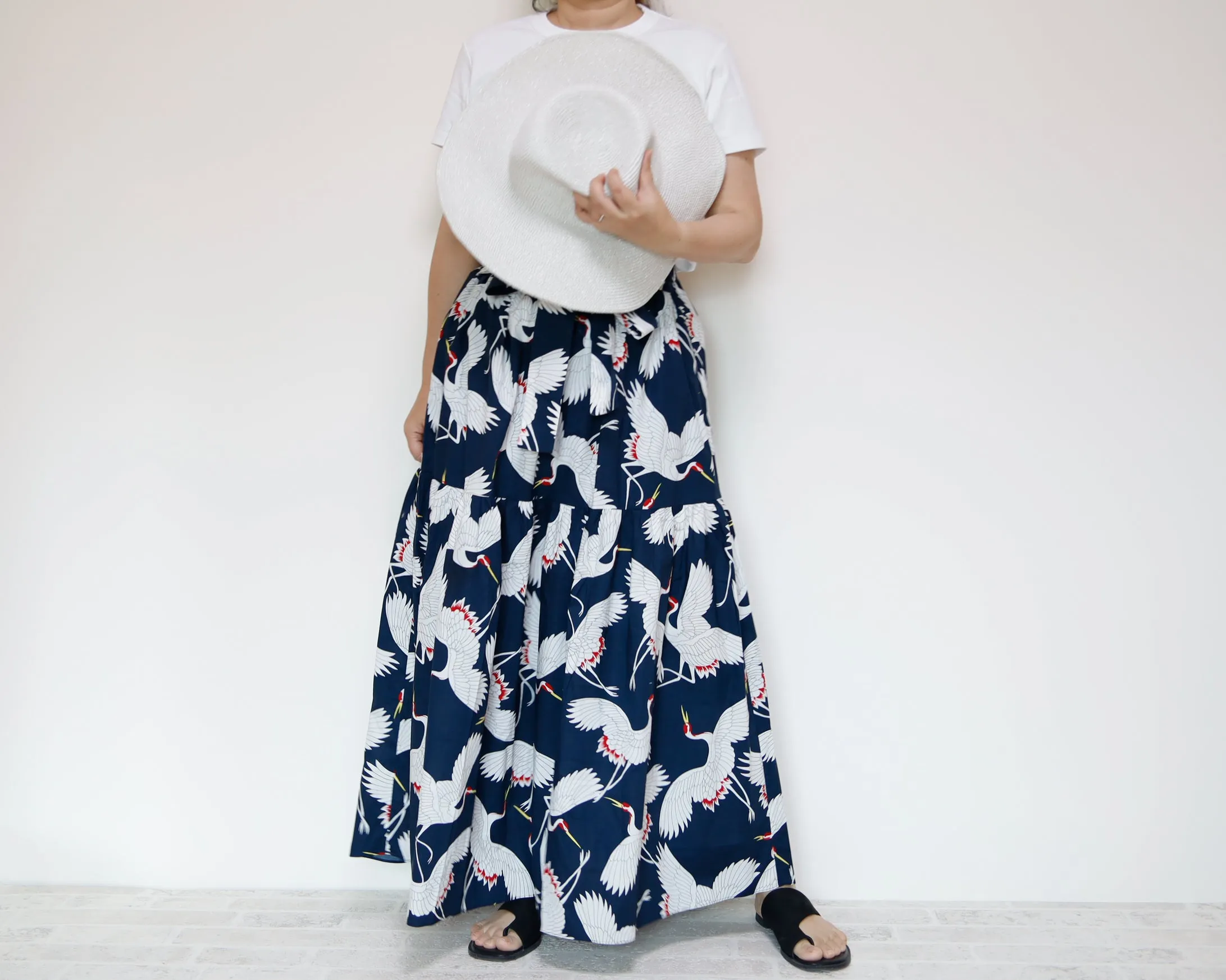 <S39C> JAPANESE CRANE  PRINTED Skirt  -Length 90cm