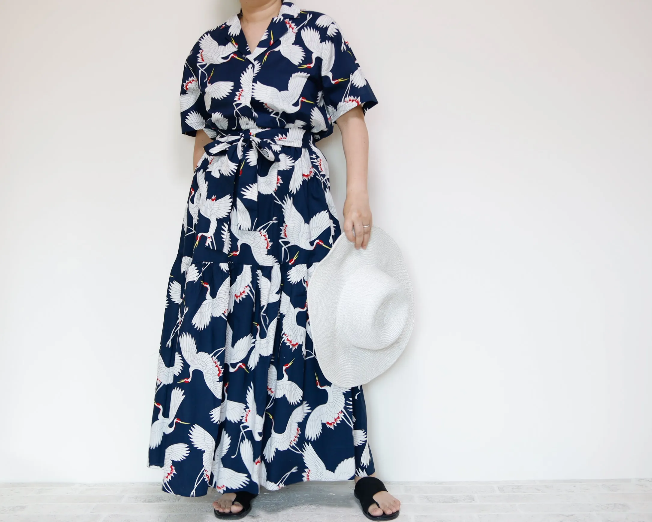 <S39C> JAPANESE CRANE  PRINTED Skirt  -Length 90cm